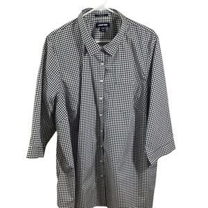 Lands' End Women’s Black and White Checkered Shirt Button